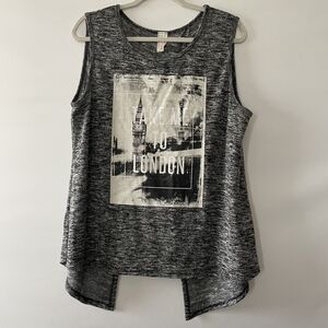 TOTO Collection Sleeveless Graphic Knit Tank Gray Black "Take Me To London" L